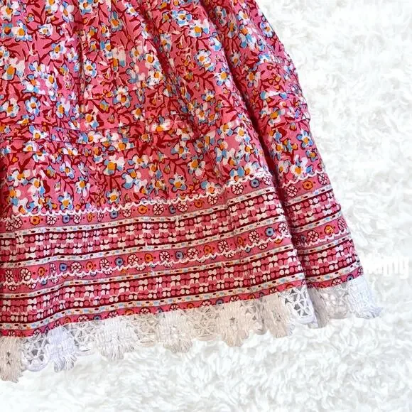 NWT Poupette St. Barth Galia Skirt Pink Pacquerette Smocked Floral 100% Cotton S - Picture 4 of 7